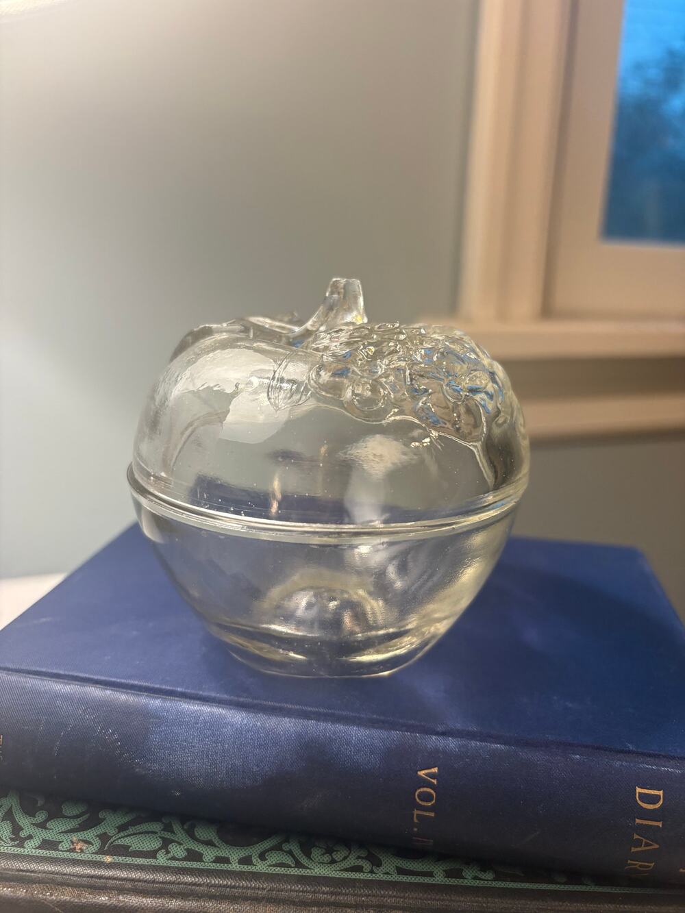 Glass apple shaped trinket jar jam jar